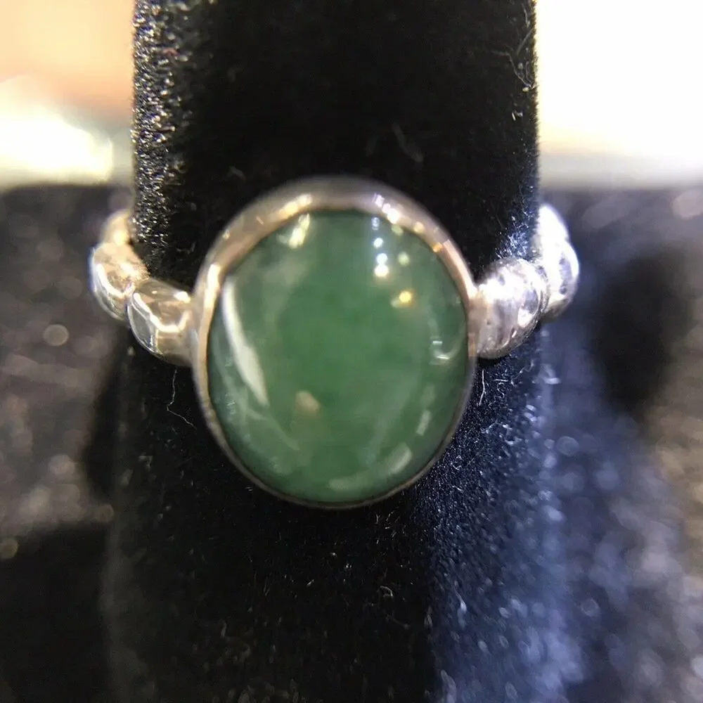 Robson Jewelers Agate Ring Sz6.5 Round Green Silver 925 All Stones Simulated